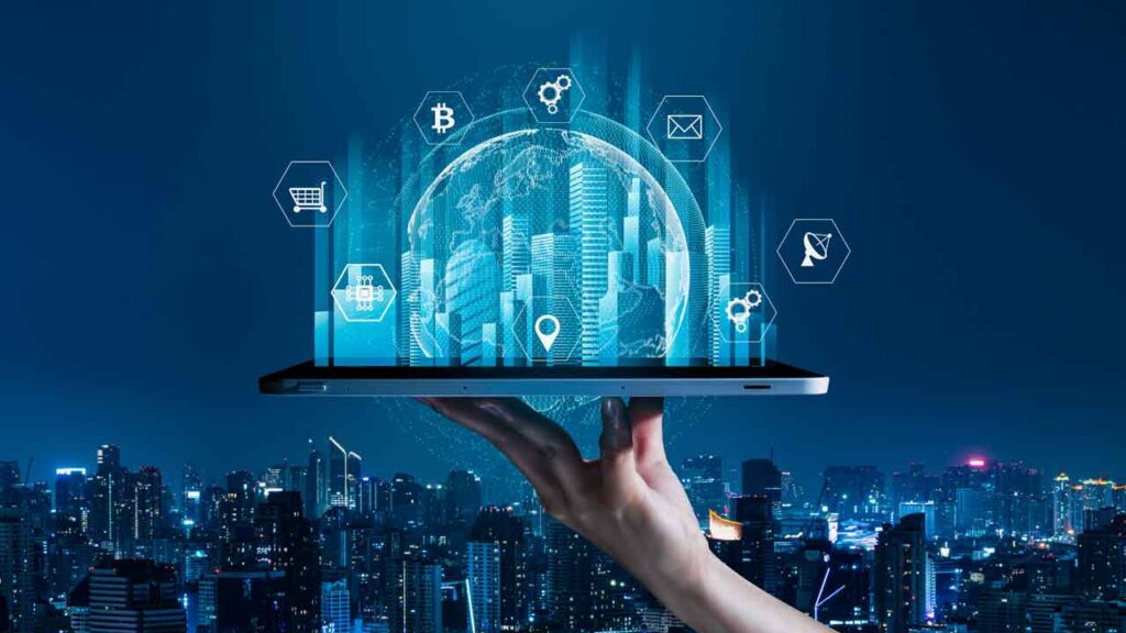 Ilustrasi keamanan data berbasis cloud pada lingkungan smart city dengan integrasi teknologi modern.
